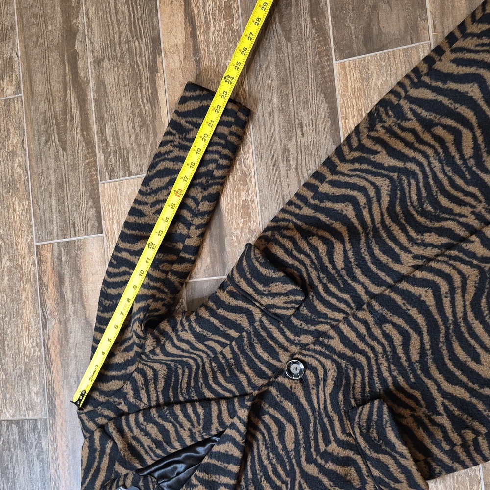 Tahari Black & Brown Wool Blend Lined 1 Button Zebra Print Midi Coat Pockets XS - Picture 3 of 9